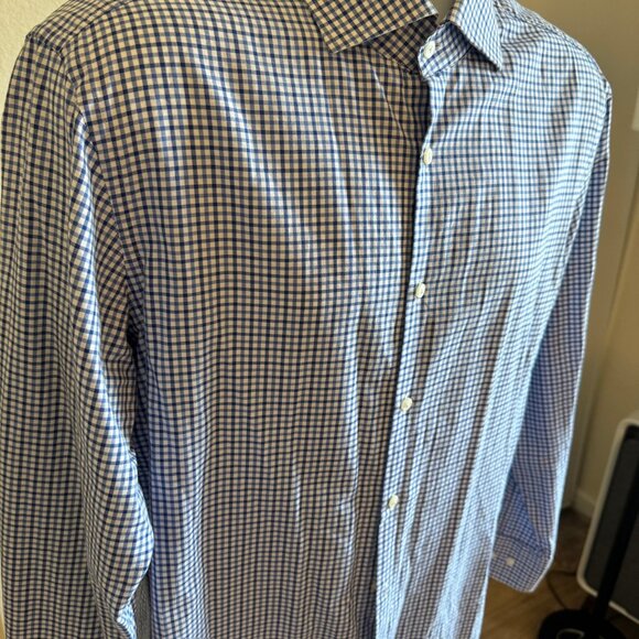 Hugo Boss Sharp Fit 16.5 16 1/2 Blue Plaid Dress Shirt 42 Men's 32/33 - Picture 9 of 11